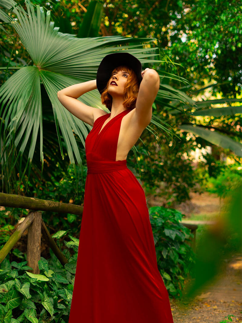 Woman Wearing Red Sleeveless Dress Posing